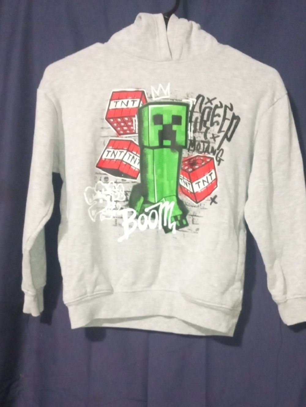 Kids Grey Minecraft Creeper Graphic Hoodie